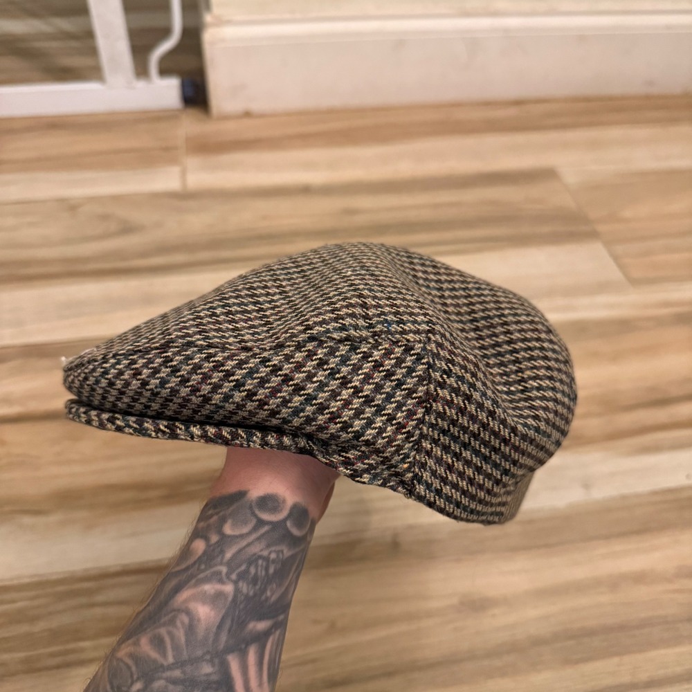 Shandon Irish Flat Cap Brown Tweed Houndstooth Newsboy Hat XL 7 3/4 J.O. Gorman